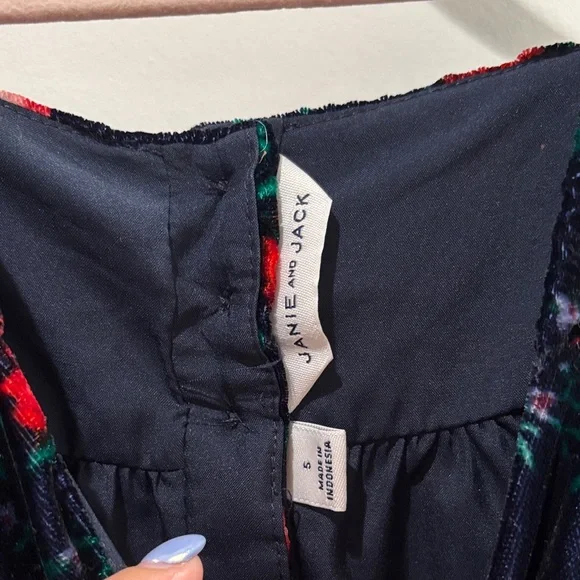 Janie and Jack velvet Navy w/ Red Rose Dress size 5 NWOT - Picture 6 of 7